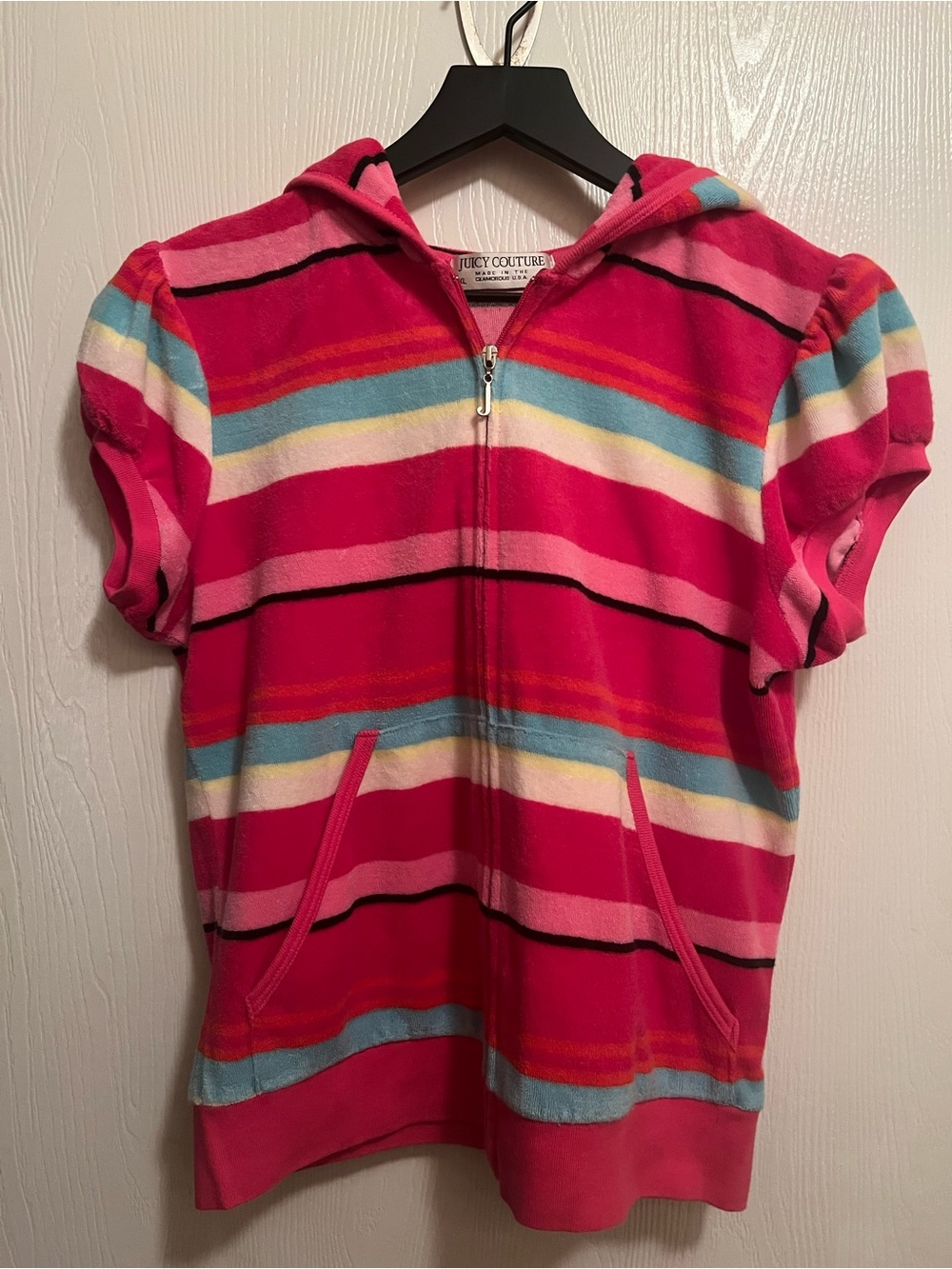 Vintage Y2K Juicy Couture Bright Striped Hooded Zip Sweatshirt